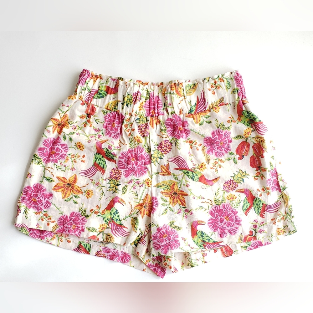 Rachel Zoe | Tropical Floral Pattern Linen Blend Shorts